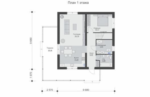 Двухэтажный дом с кухней-гостиной, четыремя спальнями и балконом